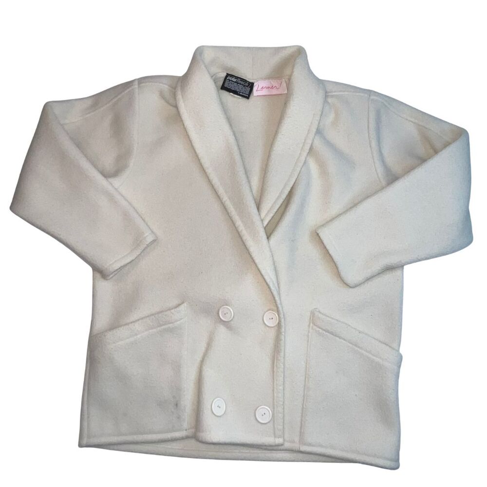 Vintage Lerner Polar Fleece Jacket Womens XL Ivory Outdoor Coat Double Breasted
